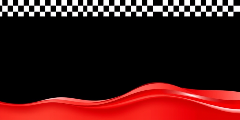 Create a vibrant graphic featuring a black and white checkered border at the top and a smooth red wave along the bottom, captured with a DSLR camera at f/4 aperture, 1/200 sec shutter speed, ISO 100, overhead view, in high resolution.