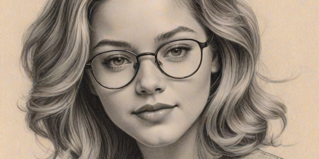 Fascinating Sasha Pieterse, pencil sketch, portrait of Beauteous woman 1931s in glasses, hair style beatnik, outline, clear lines, fine lines, 8k