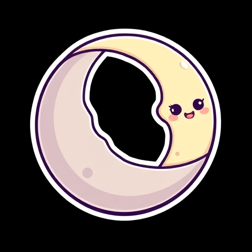 this image is a kawaii Crescent moon sticker, 3d digital art, black background, sticker line weight