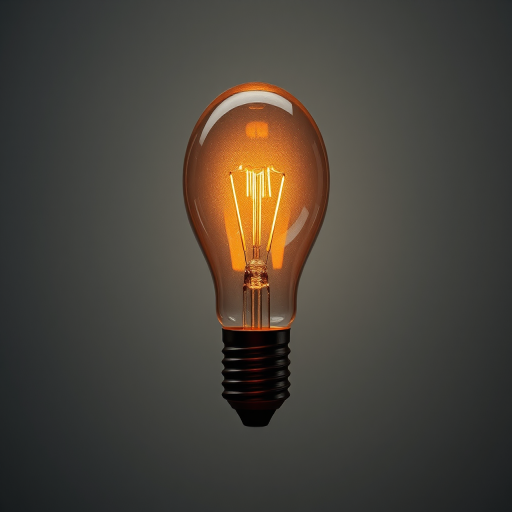 Create a realistic illustration of a light bulb, using a Canon EOS 5D Mark IV with a 50mm f/1.8 lens, aperture set to f/5.6, ISO 100, 1/125 sec shutter speed, soft diffused lighting, focus on the bulb with a slight vignette effect.