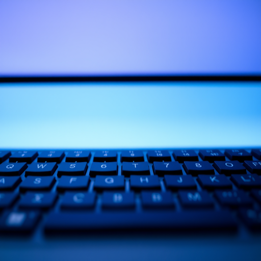 Close-up shot of a sleek, modern computer keyboard with a soft blue gradient background, using a DSLR camera, 50mm lens, aperture f/2.8, ISO 100, with a shallow depth of field and natural lighting for enhanced clarity.