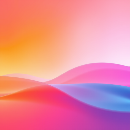Create a smooth gradient abstract background featuring soft waves blending from orange to blue to pink, captured with a full-frame camera at f/8 aperture, 1/60 sec shutter speed, ISO 100, using a wide-angle lens and a soft focus style.