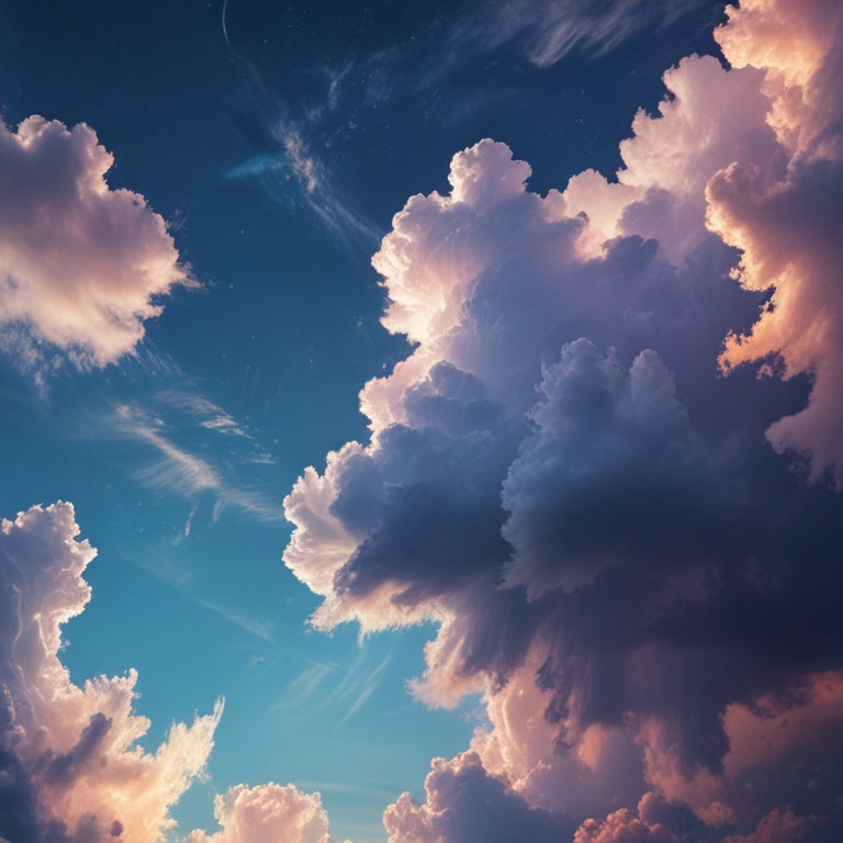 Majestic Clouds Illuminated by the Golden Glow of Sunset Sky