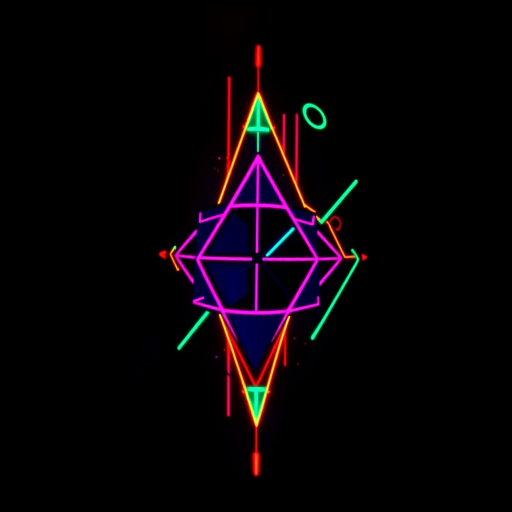Neon glow-in-the-dark tattoo named "Electric Dreams" showcasing abstract geometric shapes and lines that appear to pulse and glow under UV light in vibrant neon colors