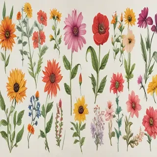 colored drawings of flowers