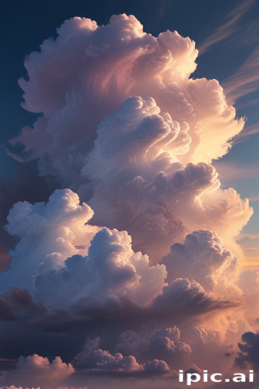 Majestic Towering Clouds Bathed in Soft Golden Light at Sunset
