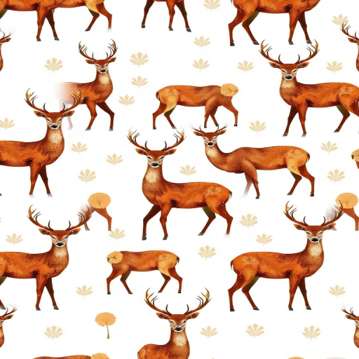 Generate a seamless pattern of stylized deer in earthy tones on a white background, shot with a Canon EOS R5 at f/5.6, ISO 100, 50mm lens, top-down angle for clarity and detail.