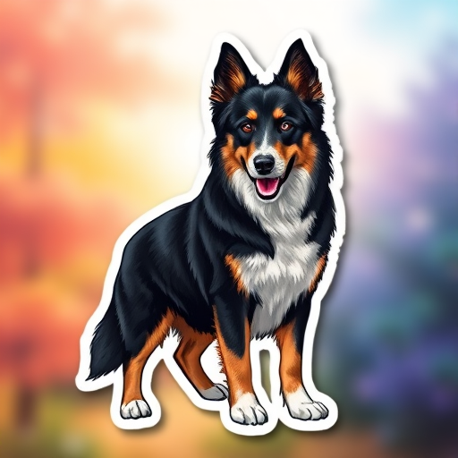 this image is sticker, 3D black and white alaskan shepherd, colorful background