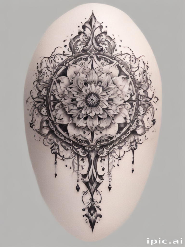 Intricate Black and White Floral Mandala Tattoo Design with Elegant Details