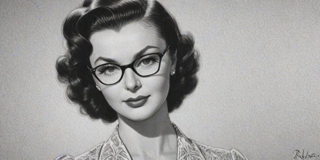 Ravishing Vivien Leigh, pencil sketch, portrait of Dazzling woman 1946s in glasses, hair style beatnik, outline, clear lines, fine lines, 8k
