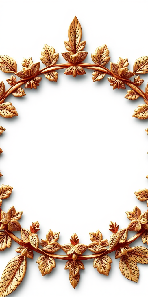 Generate a detailed illustration of a decorative circular frame with intricate leaf patterns, using a DSLR camera at f/4 aperture, 50mm lens, 1/125 sec shutter speed, and a soft focus background to enhance the image quality.