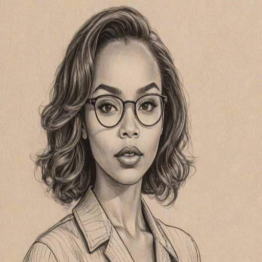 Bewitching Logan Browning, pencil sketch, portrait of Enchanting woman 1954s in glasses, hair style beatnik, outline, clear lines, fine lines, 8k