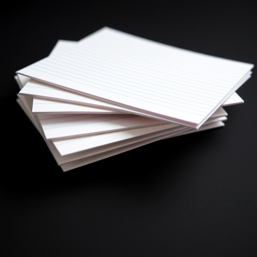 Create a high-resolution image of three sheets of lined paper stacked on top of each other, using a macro lens at f/2.8 aperture, shot from a 45-degree angle, with a DSLR camera, ensuring vibrant colors and sharp details against a plain black background.
