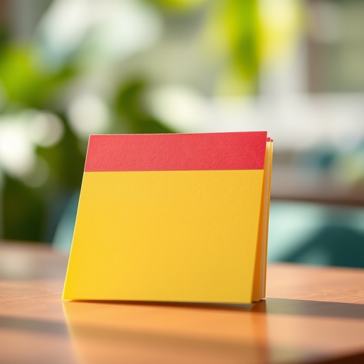Create a high-resolution image of a sticky note pad with a red top, positioned slightly angled to show the pages clearly, using a DSLR camera at f/4 aperture, ISO 100, and 50mm lens in natural light with a shallow depth of field.