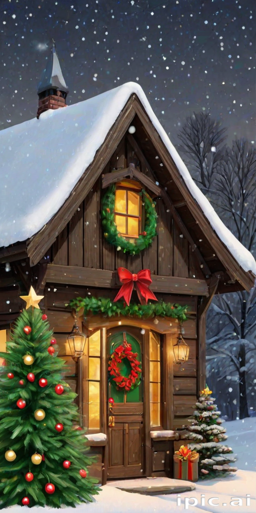 Cozy Winter Cabin Decorated for Christmas with Snow and Festive Cheer