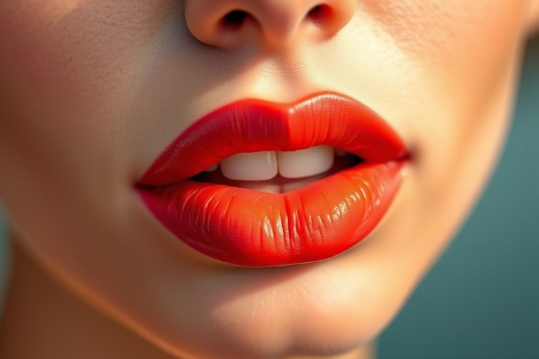 Enchanting visual of gradient coral lips blending seamlessly from light to dark, emphasizing a sun-kissed glow and youthful radiance