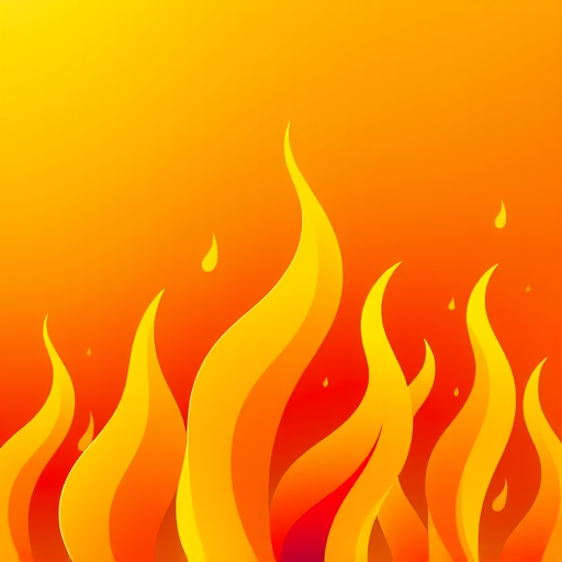 Create a vibrant illustration of stylized flames in shades of orange and yellow with smooth gradients, using a DSLR camera with a 50mm lens, f/2.8 aperture, ISO 100, capturing in bright daylight, focusing on sharp details and rich colors.