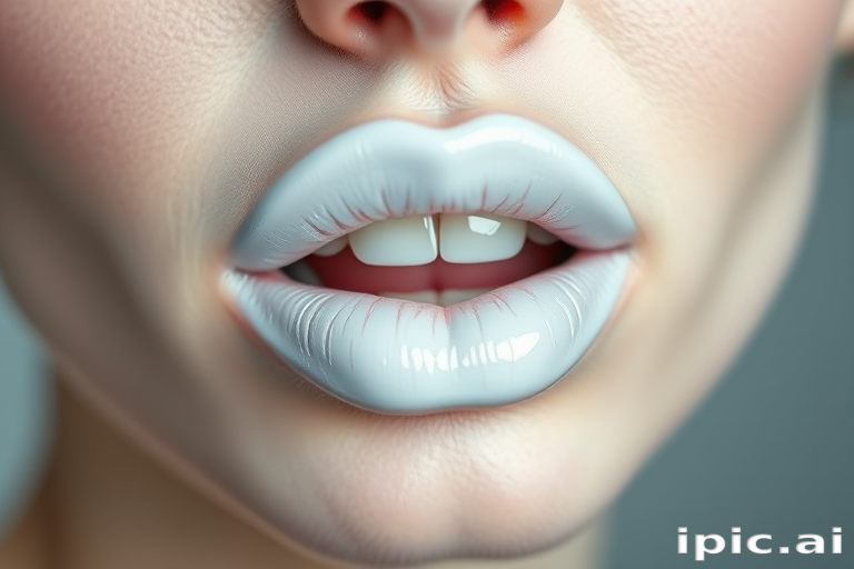 Opaque white "Snow Queen" lipstick with a pearl finish, offering full coverage and a brightening effect for dramatic, editorial-inspired makeup