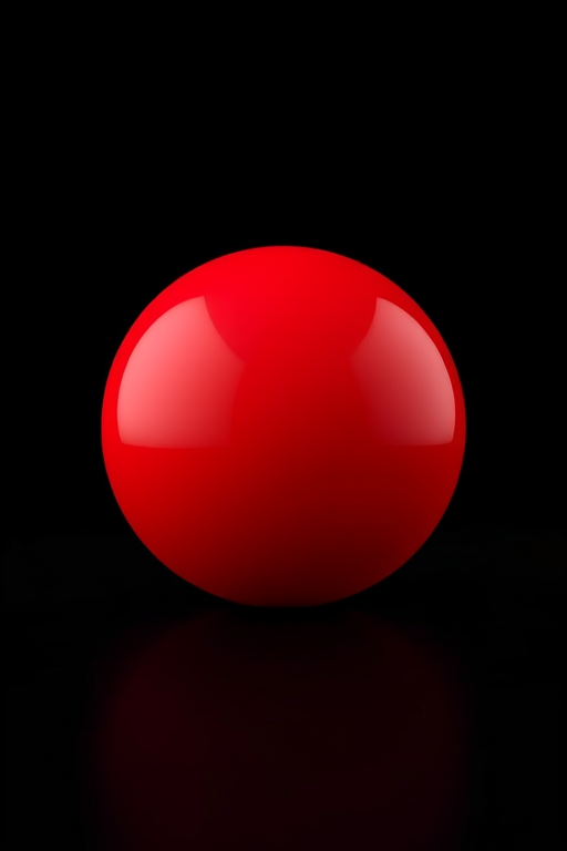 Create a high-resolution image of a 3D red sphere centered against a black background, using a DSLR camera with a 50mm lens, aperture set to f/2.8, shutter speed at 1/100s, ISO 100, and a soft focus blur for a professional look.