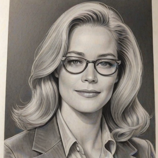 Charming Cybill Shepherd, pencil sketch, portrait of Sublime woman 1970s in glasses, hair style beatnik, outline, clear lines, fine lines, 8k