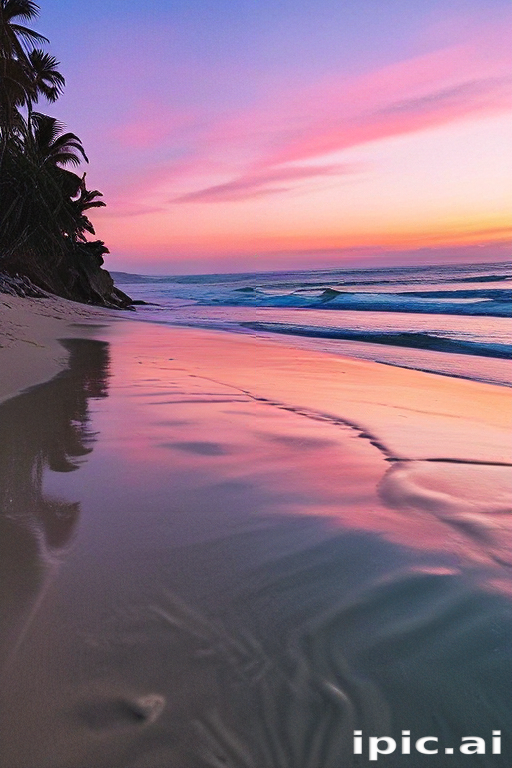 Serene Sunset Over a Tranquil Beach with Gentle Ocean Waves