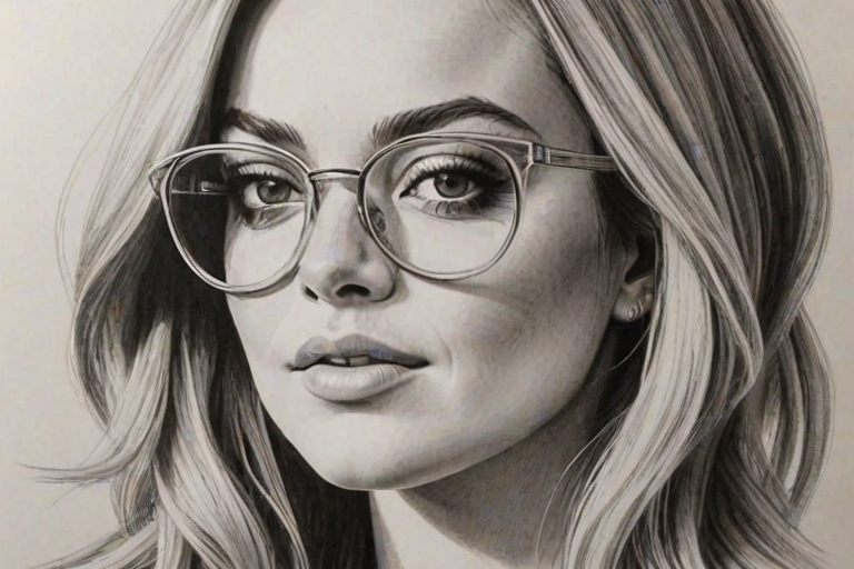 Charming Lindsay Lohan, pencil sketch, portrait of Ravishing woman 1973s in glasses, hair style beatnik, outline, clear lines, fine lines, 8k