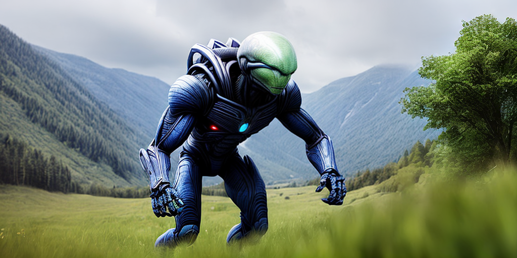 Alien fighting Man on futury