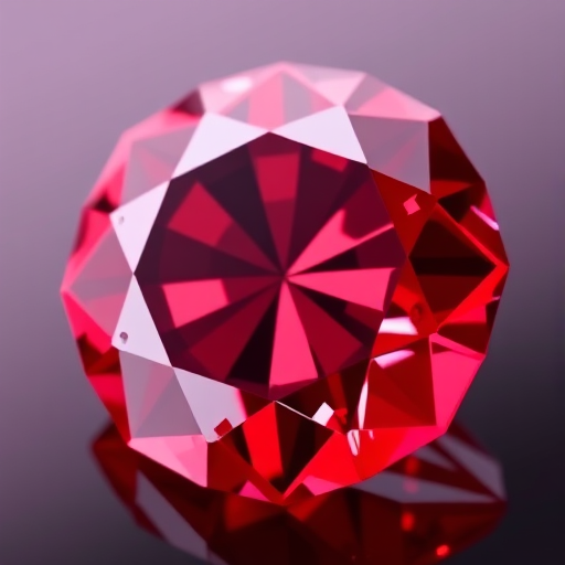 Create a high-resolution image of a red diamond with intricate facets and a glossy finish, shot from a 45-degree angle, using a DSLR camera with an aperture of f/2.8, ISO 100, and a focal length of 50mm to enhance clarity and depth of field.