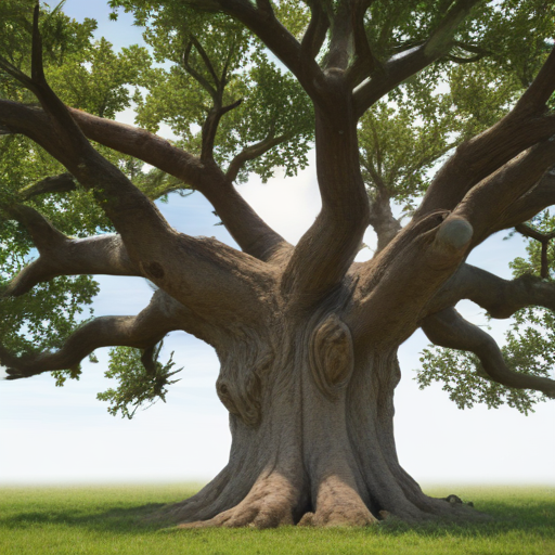 Majestic Tree with Wide Branches and Lush Green Leaves Against Clear Sky