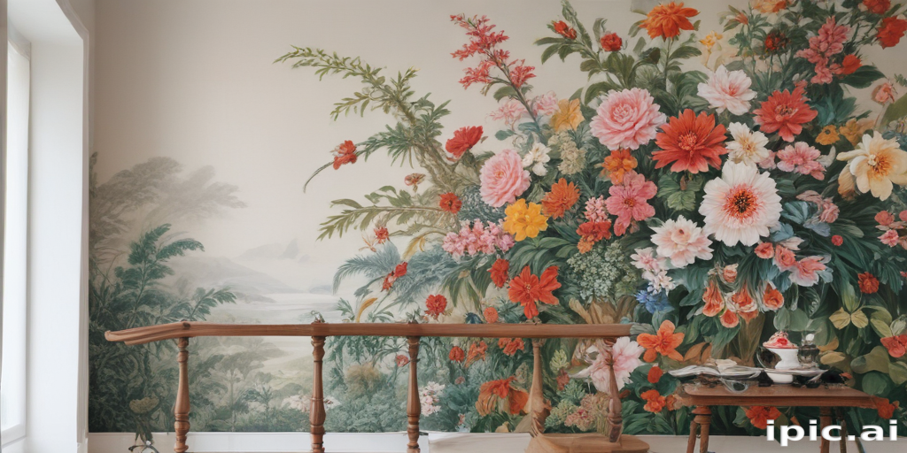 Vibrant Floral Mural Adorning a Bright and Inviting Interior Space