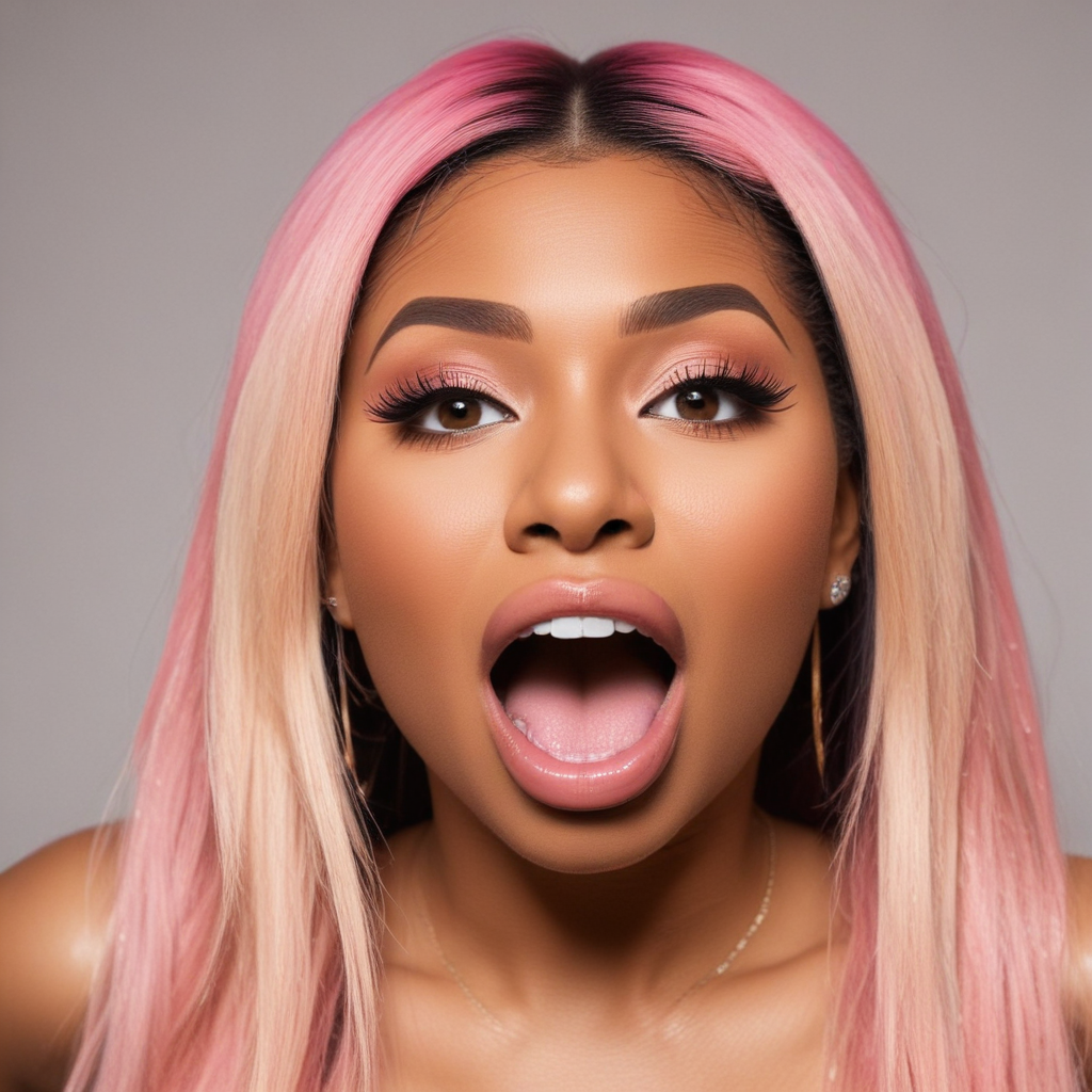 nicki minaj with her mouth open and tongue out looking at me
