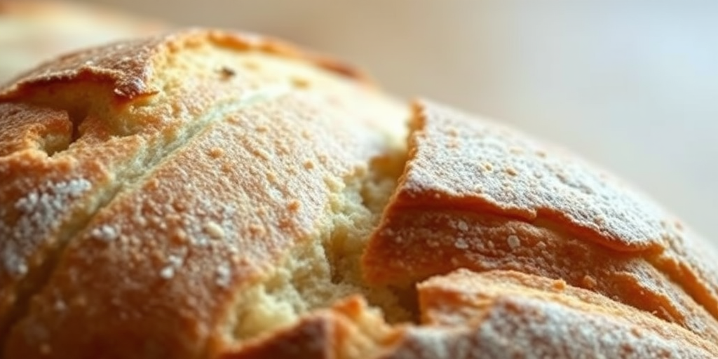 A detailed close-up illustration of a freshly baked baguette with a golden-brown crust and visible score lines, shot with a Canon EOS 5D Mark IV, ISO 100, f/8 aperture, 50mm lens, natural light, soft focus background for enhanced depth.