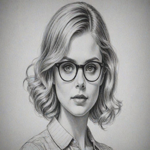 Dazzling Rose McIver, pencil sketch, portrait of Ravishing woman 1927s in glasses, hair style beatnik, outline, clear lines, fine lines, 8k