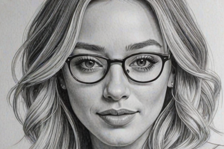 Sublime Hilary Duff, pencil sketch, portrait of Lovely woman 1966s in glasses, hair style beatnik, outline, clear lines, fine lines, 8k