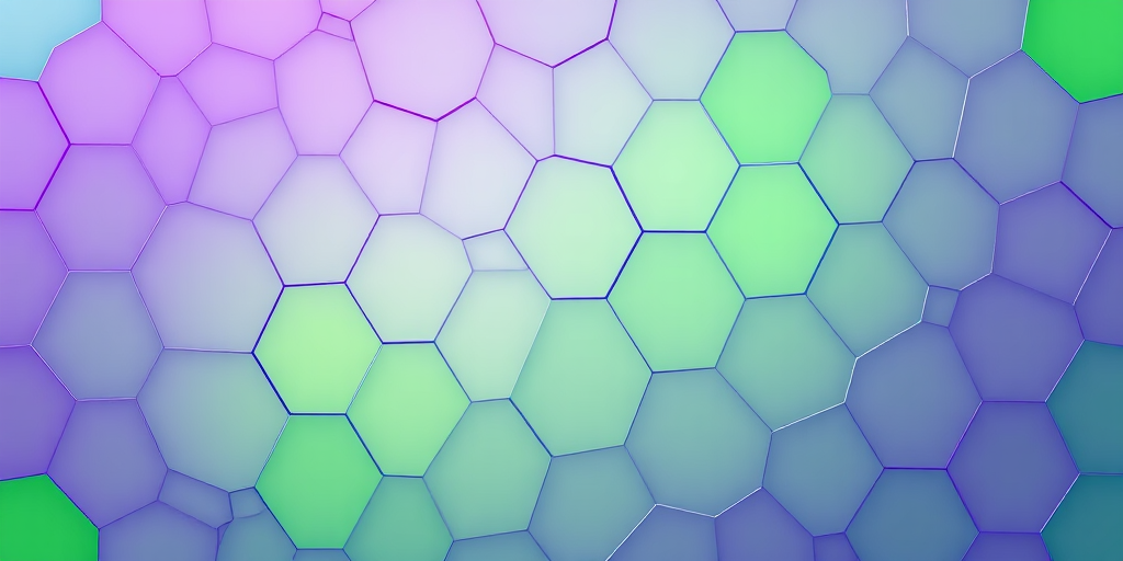 Generate a high-resolution abstract pattern of hexagons with varying shades of green and purple, using a DSLR camera with a 50mm lens at f/1.8, ISO 100, and a shutter speed of 1/125s, top-down view, macro photography style.