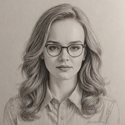 Radiant Kay Panabaker, pencil sketch, portrait of Magnificent woman 1974s in glasses, hair style beatnik, outline, clear lines, fine lines, 8k