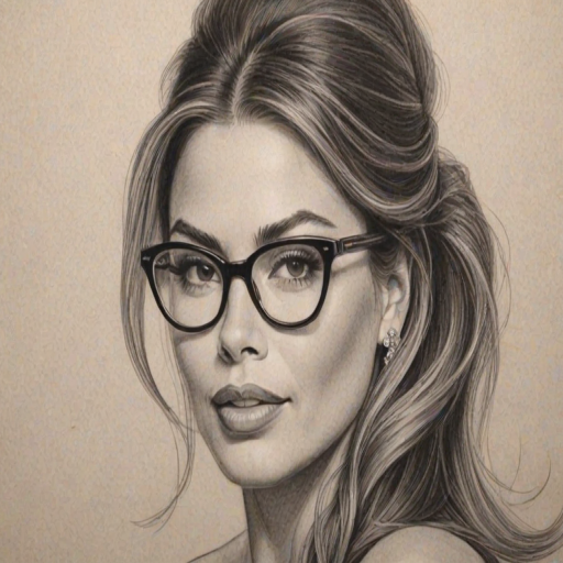 Splendid Sofia Vergara, pencil sketch, portrait of Elegant woman 1964s in glasses, hair style beatnik, outline, clear lines, fine lines, 8k