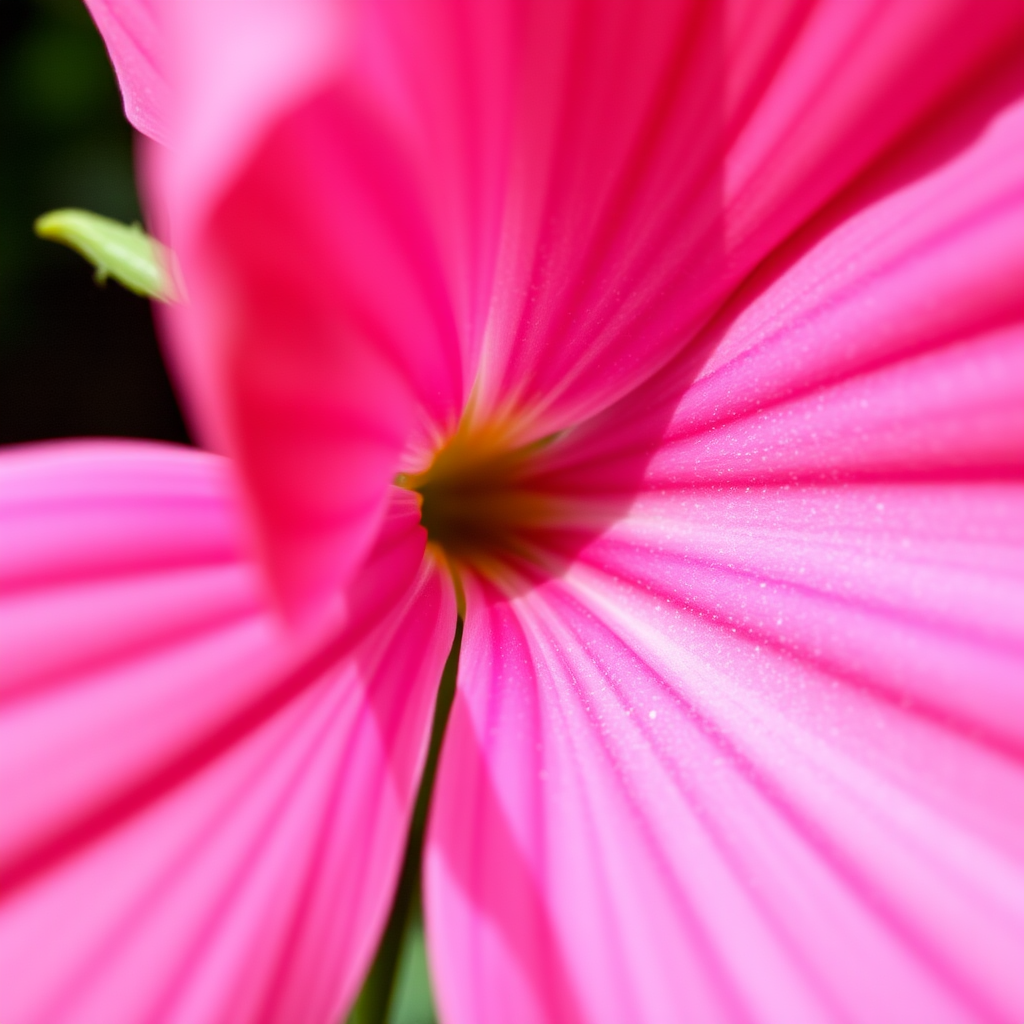 Regenerate a close-up image of a pink flower with vibrant petals and detailed textures, using a DSLR camera at f/2.8, 1/500 sec shutter speed, ISO 100, with a macro lens from a slightly angled perspective, natural lighting to enhance color saturation and sharpness.