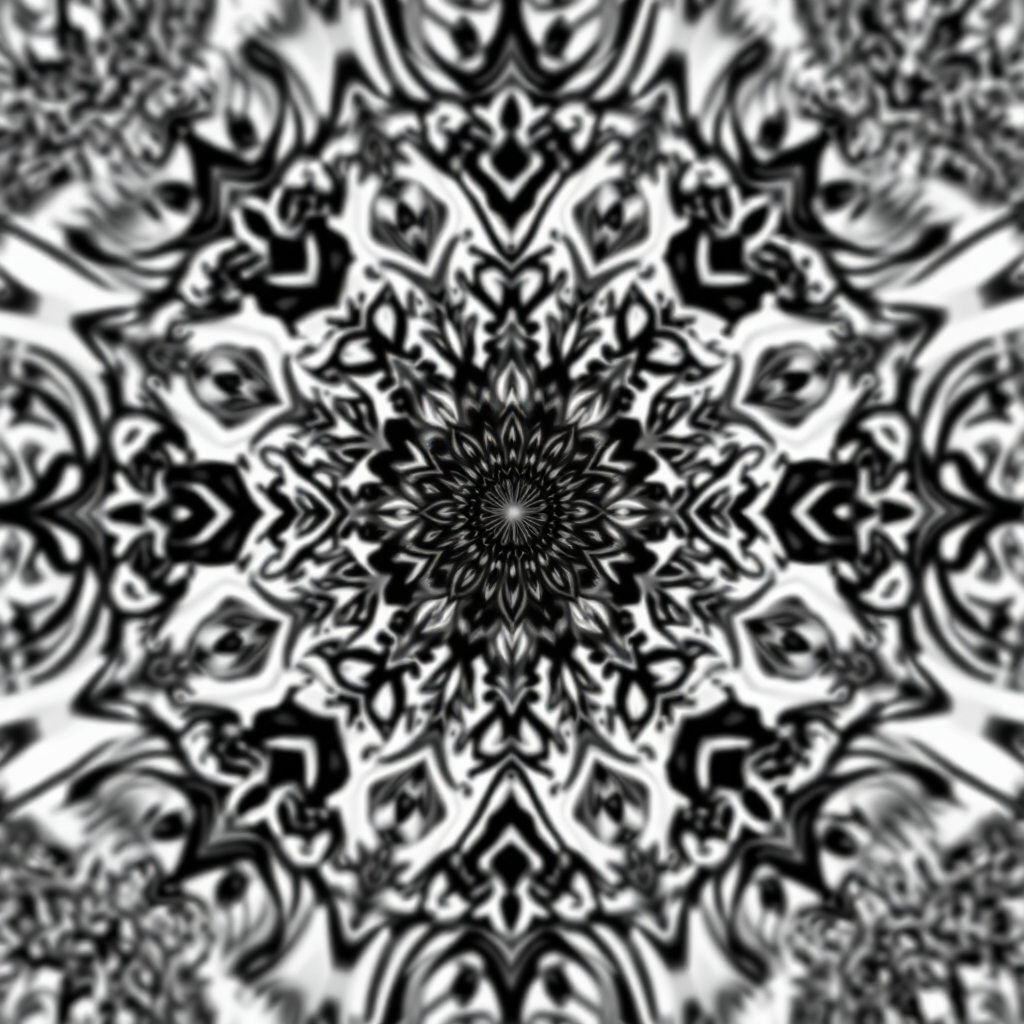 create a digital illustration of abstract patterns in black and white with intricate designs, using a Canon EOS R5 with a 50mm lens, aperture f/1.8, ISO 100, and a top-down camera view.