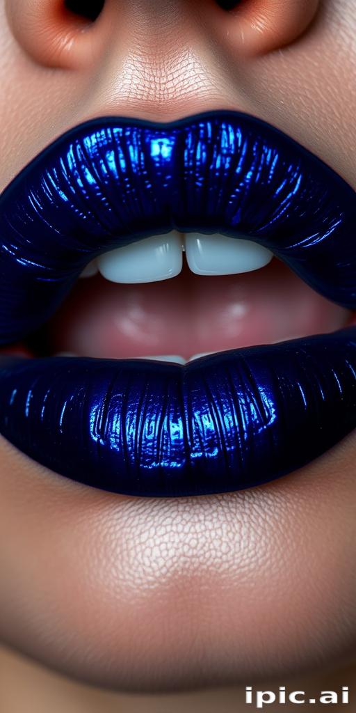 Midnight blue woman lips with metallic sheen, perfect for edgy and alternative makeup looks