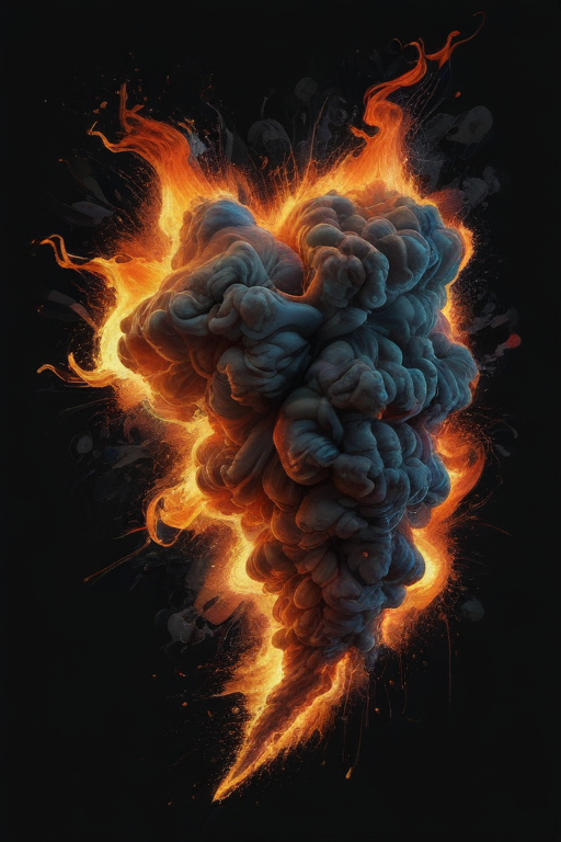 Dynamic Explosion of Colorful Smoke and Fiery Flames Against a Dark ...