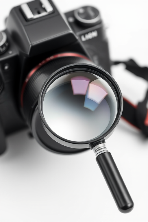 Create a high-resolution image of a magnifying glass on a plain white background, using a DSLR camera with a 50mm lens, aperture set at f/2.8, shutter speed of 1/125 sec, and ISO 100, with a soft focus and natural lighting for enhanced clarity.