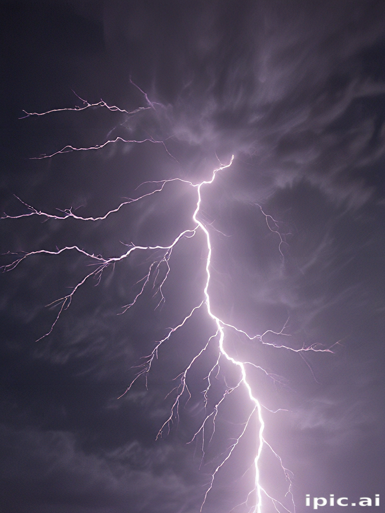Intense Lightning Strikes Illuminate the Dark Stormy Night Sky Above
