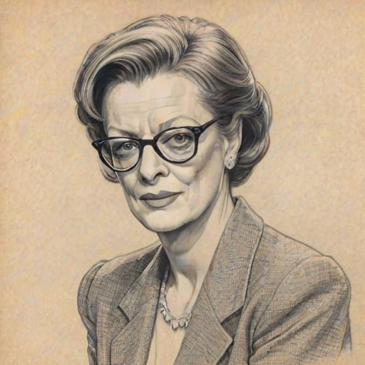 Fascinating Maggie Smith, pencil sketch, portrait of Ravishing woman 1942s in glasses, hair style beatnik, outline, clear lines, fine lines, 8k
