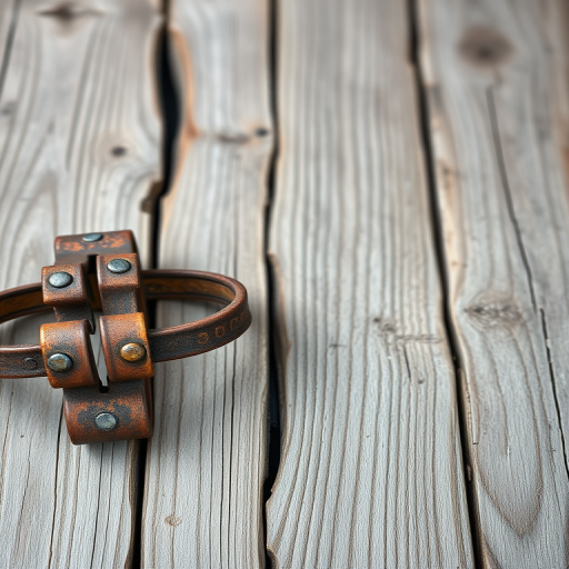high-resolution wooden planks background with rusted metal bands, macro lens, f/2.8 aperture, ISO 100, natural lighting, DSLR camera, flat lay view, enhanced texture and color saturation