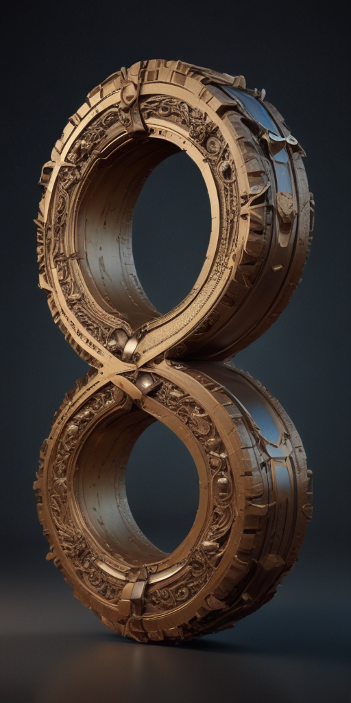 Intricate Design of a Stylized Number Eight with Mechanical Elements