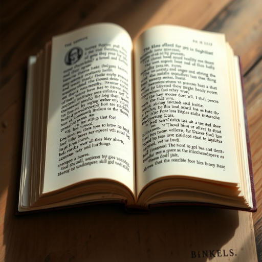 a detailed illustration of an open book with visible written text, high resolution, macro lens, f/2.8 aperture, 50mm prime lens, soft natural lighting, overhead view, digital art style