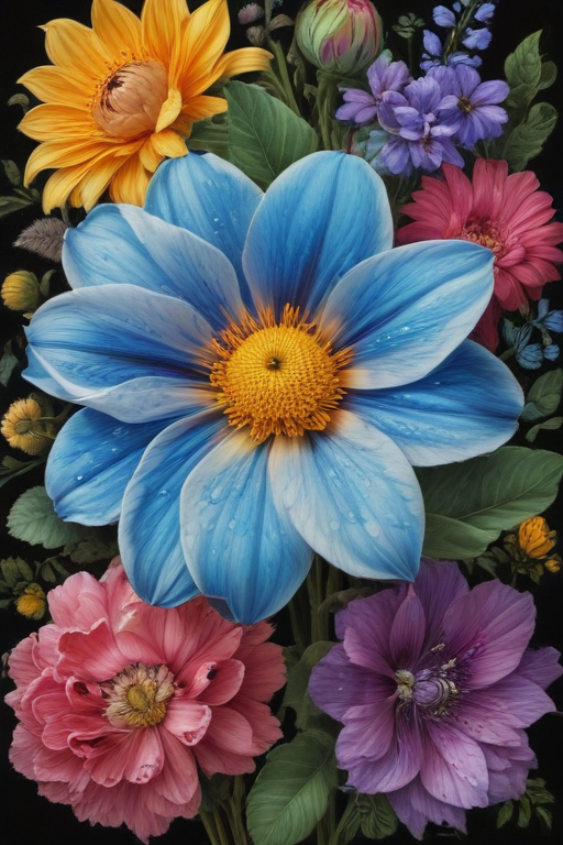 Vibrant Floral Arrangement Featuring Diverse Blooms in Lush Colors and ...