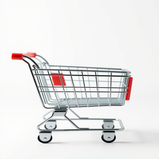 generate a high-quality minimalist illustration of a shopping cart icon with a modern design, using a Canon EOS R5, aperture f/4, shutter speed 1/100s, ISO 100, focused on a clean white background with soft lighting to enhance the cart's contours and shadows.