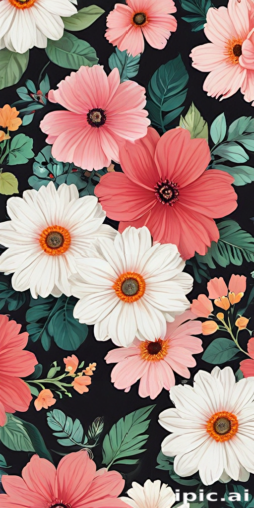 Vibrant Floral Pattern Featuring Colorful Blooms Against a Dark Background